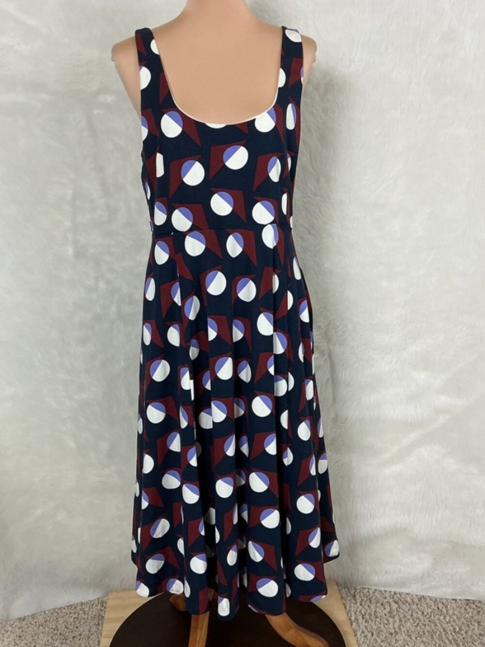 Maeve Anthropologie Sleeveless Blue Red White Geometric Square Neck Midi Dress L